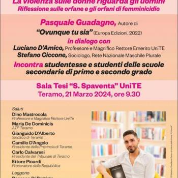 Foto: La violenza sulle donne riguarda gli uomini. A Teramo incontri sul tema di orfani e orfane di femmin